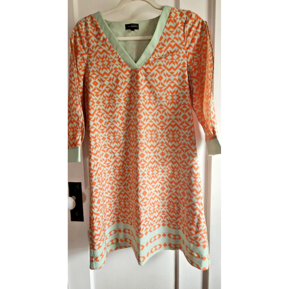 The Limited light‎ mint coral peekaboo sleeves lined shift dress woman Sz Small